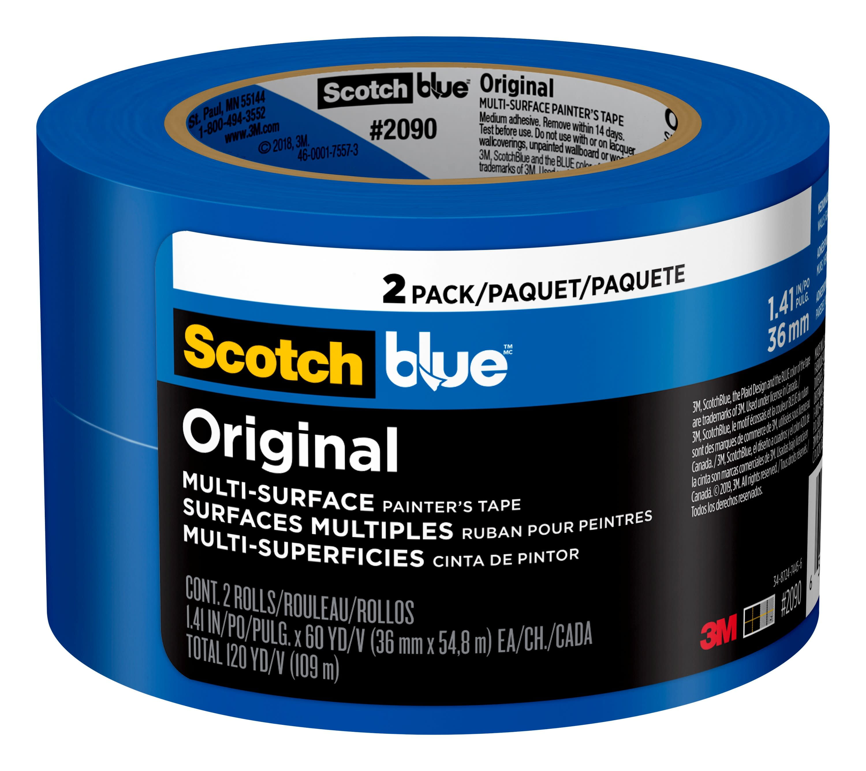3M 2093 Safe Release 1.41" Scotch Blue Painters Tape Baseboards Trim 2 Pack 
