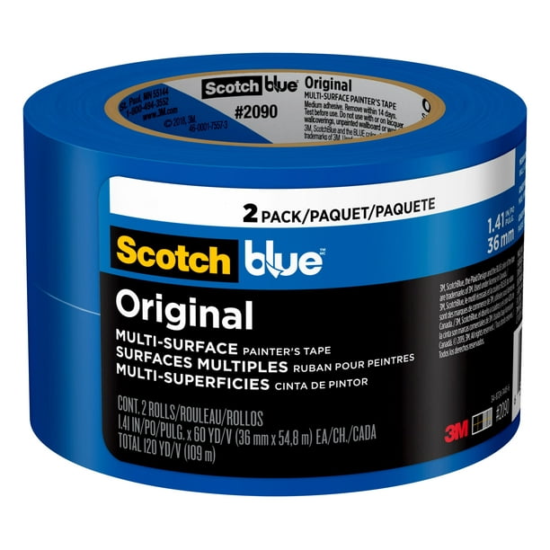 ScotchBlue Original MultiSurface Painters Tape, Blue, 1.41 inches x 60 yards, 2 Rolls