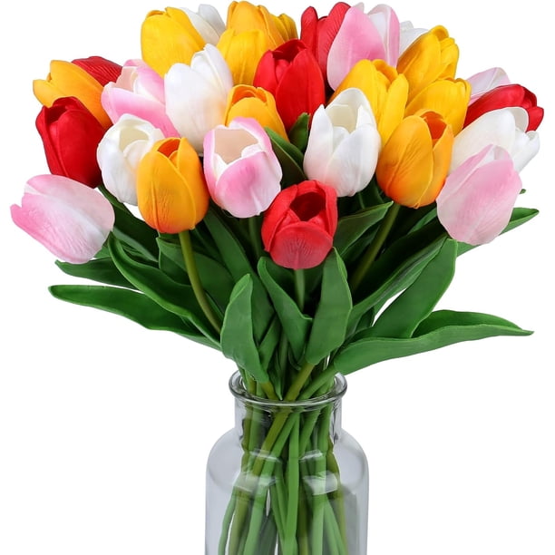15 tulipanes artificiales de seda de tacto real para decoración del hogar, Día de la Madre, primavera, boda, ramos, arreglos florales.