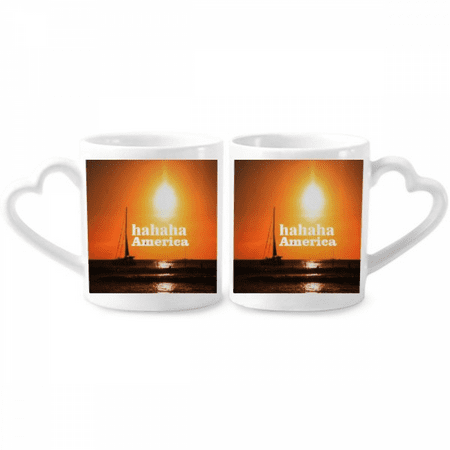 

American Landscape Text Haha Mood Couple Porcelain Mug Set Cerac Lover Cup Heart Handle