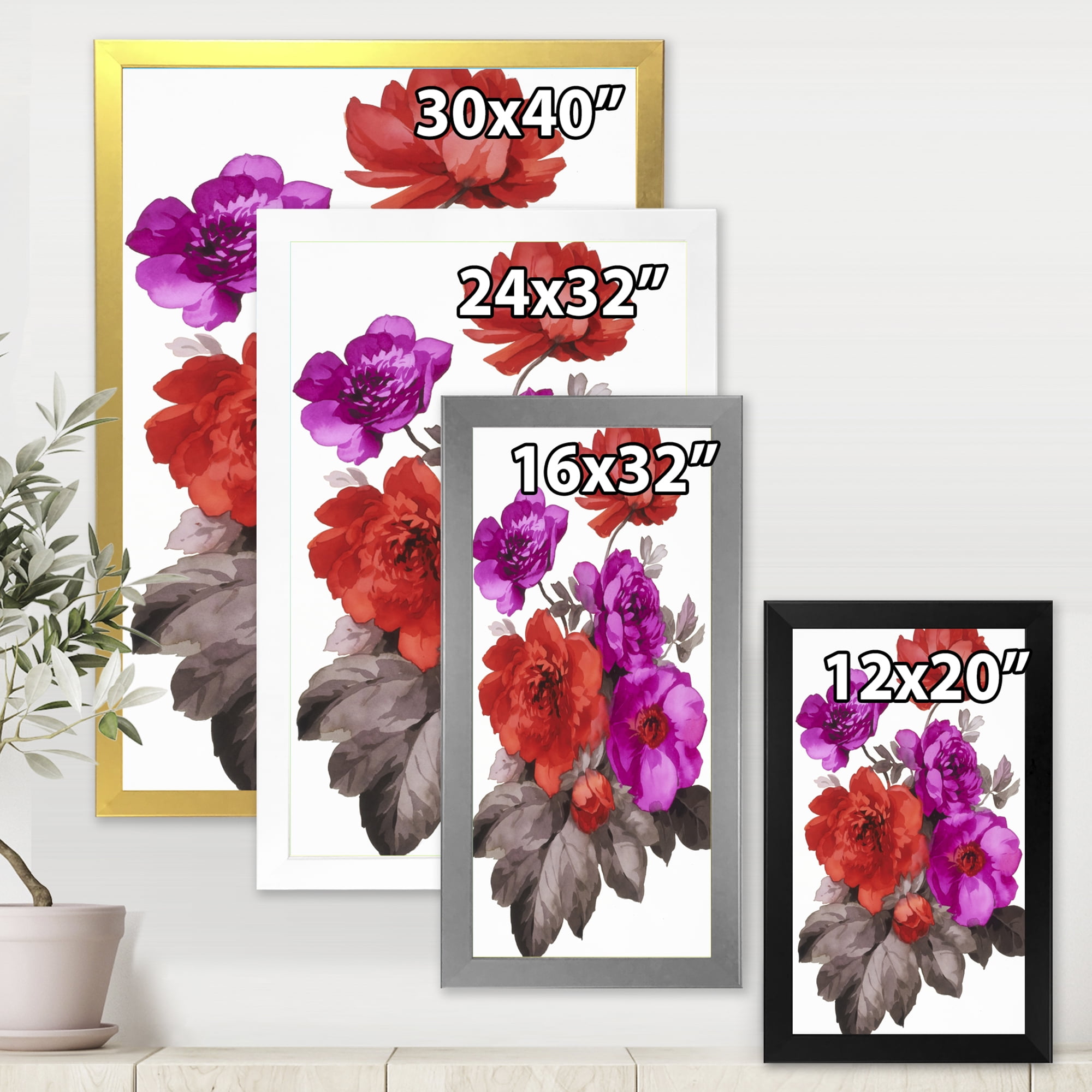 Designart 'Fuchia and Red Flowers' Traditional Framed Art Print