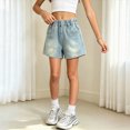 thumbnail image 2 of KPOPLK Girls Stretchy Denim Shorts Summer Casual Drawstring Elastic Waist Jean Shorts Jorts with Pockets,Blue,Size 9-10 Years, 2 of 6