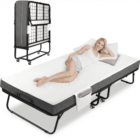 LIFERUN Portable Folding Bed - 75" x 31" Rollaway Bed with Memory Foam Mattress, Sturdy Metal Frame, for Bedroom,Office,Camp
