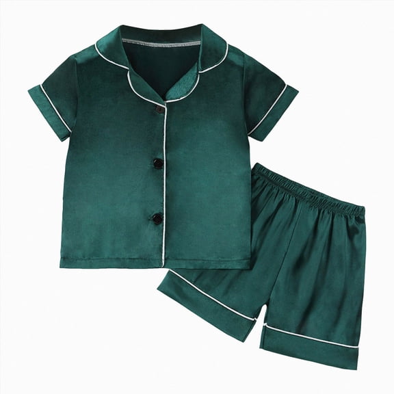 WXFAZCVU Girls' Short Sleeve Pajama Set Button Down Shirt and Shorts Soft Kids Sleepwear Size 12-18 Months