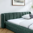 thumbnail image 3 of Newest Queen Size Upholstered Platform Bed with Chenille Fabric for Bedroom, Grounded Floor Bed with Thick Headboard, No Box Spring Needed,Blue+Green, 3 of 9