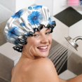 thumbnail image 5 of Shower Caps,Pioneer Flower Floral Print Pattern Waterproof Shower Cap for Women 4 Pieces,Double Reusable Hair Cover for Shower PEVA Elastic Stretch Hem, 5 of 7
