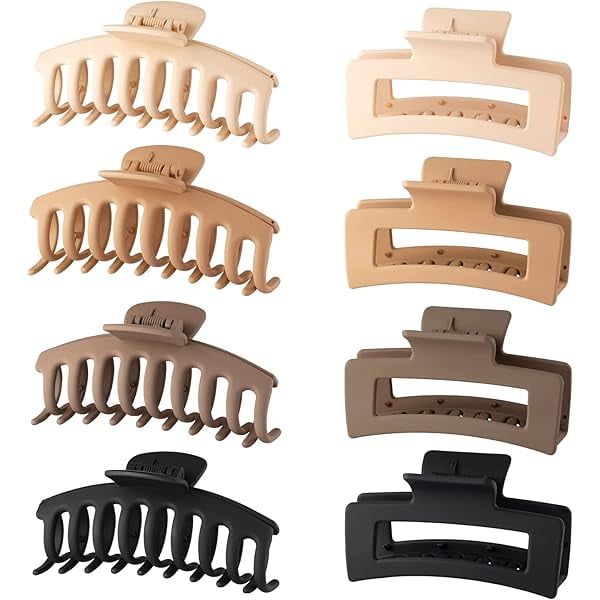wonima11 Hair Clips, Large Hair Claw Clips - 8 Pack, 4.3" Clips for Women & Girls, Strong Hold Matte Claw Hair Clips for Thick & Thin Hair, 4 Neutral Colors (Cream, Beige, Dark Brown, Black)