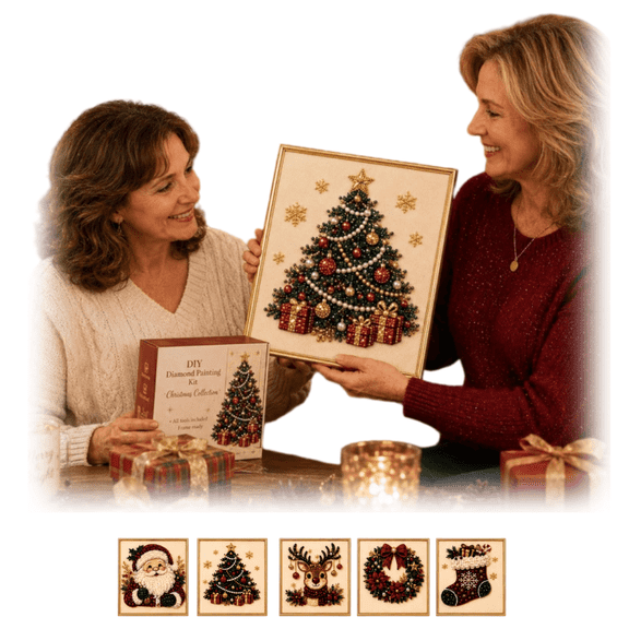 DIY Christmas Pearl Bead Diamond Painting Kit with Frame, Santa Tree Reindeer Wreath Stocking Gem Dot Art Craft, Stress Relieving Holiday Wall Decor Gift for Beginners