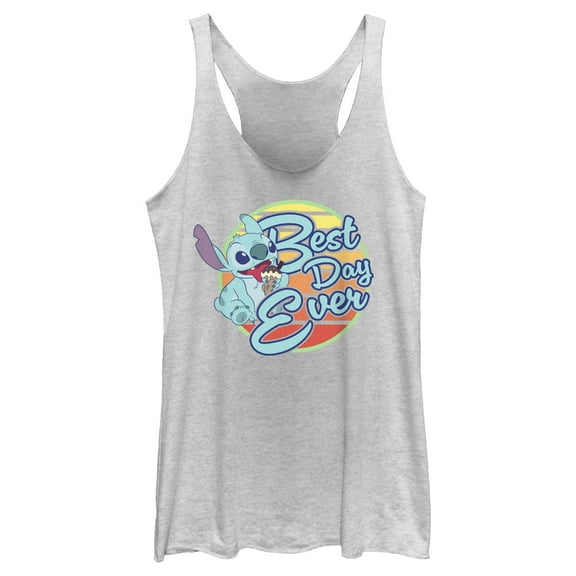 Women's Lilo & Stitch Best Day Ever Stitch Racerback Tank Top White Heather X Large