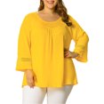 thumbnail image 1 of GRACE & GRANDEUR Women's Plus Size  Casual Solid Raglan Sleeves Tops Yellow 2X, 1 of 7