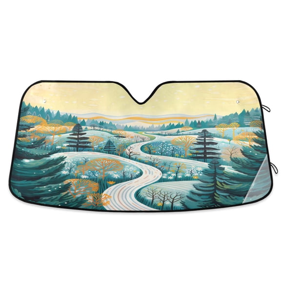 Winding Path in Forest Car Windshield Sun Shade Foldable Car Front Window Visor Heat and UV Protection 53x23.5
