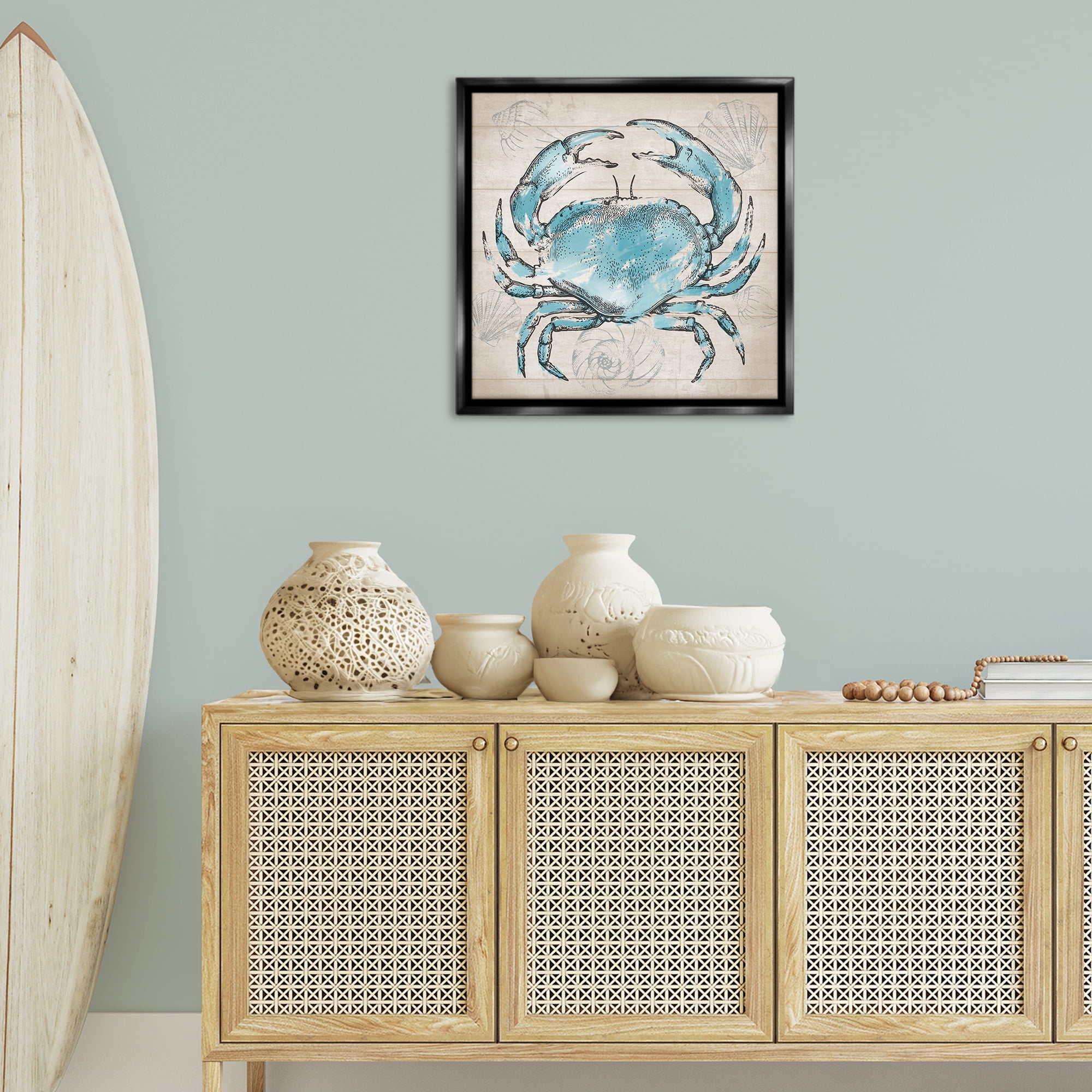 Stupell Industries Vintage Drawn Crab Animals Painting Black Floater Framed Canvas Art Print Wall Art, 25 x 25
