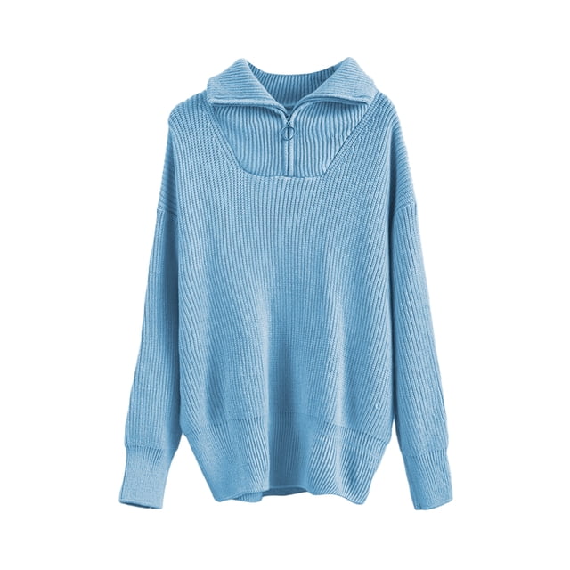 Sunloudy Suéteres con cremallera de 1/4 para mujer, manga larga, cuello de solapa, color sólido, suéteres de punto sueltos Sunloudy moda