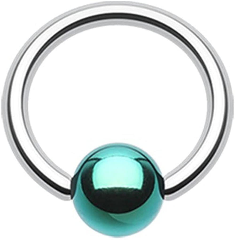Green Colorline PVD Ball Ends Steel Captive Bead Ring (14G, L: 3/8