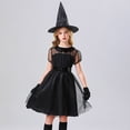 thumbnail image 7 of ZGRBOU Girls' Halloween Witch Costume with Pointed Hat Sheer Mesh Tulle Short Sleeve Dress Black Deluxe Cosplay Outfit, 7 of 7