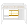 thumbnail image 4 of Duxelifin Full Loft Bed with Storage Shelves and Cabinet, Wood Loft Bed with Wardrobe and Ladder for Teens Adults, White+Yellow, 4 of 8
