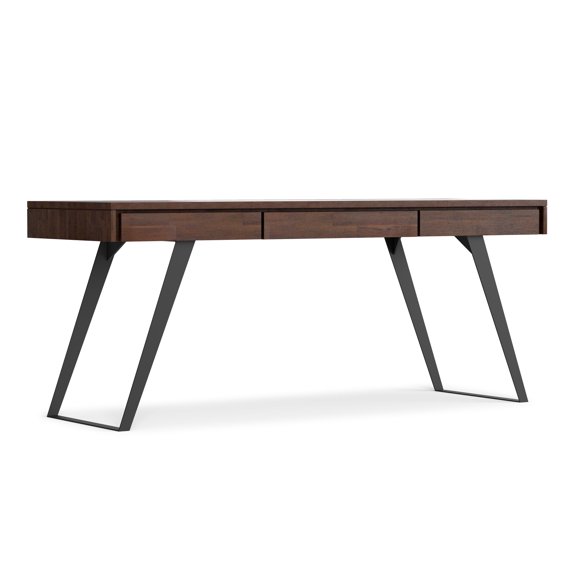 Simpli Home Lowry 72 inch Wide Solid Acacia Wood Modern Industrial Large Desk in Distressed Charcoal Brown