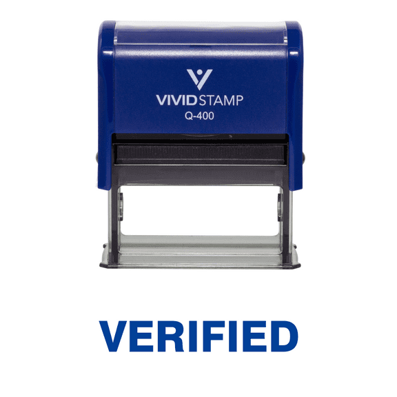 Vivid Stamp Verified Self Inking Rubber Stamp (Blue Ink) - X-Large