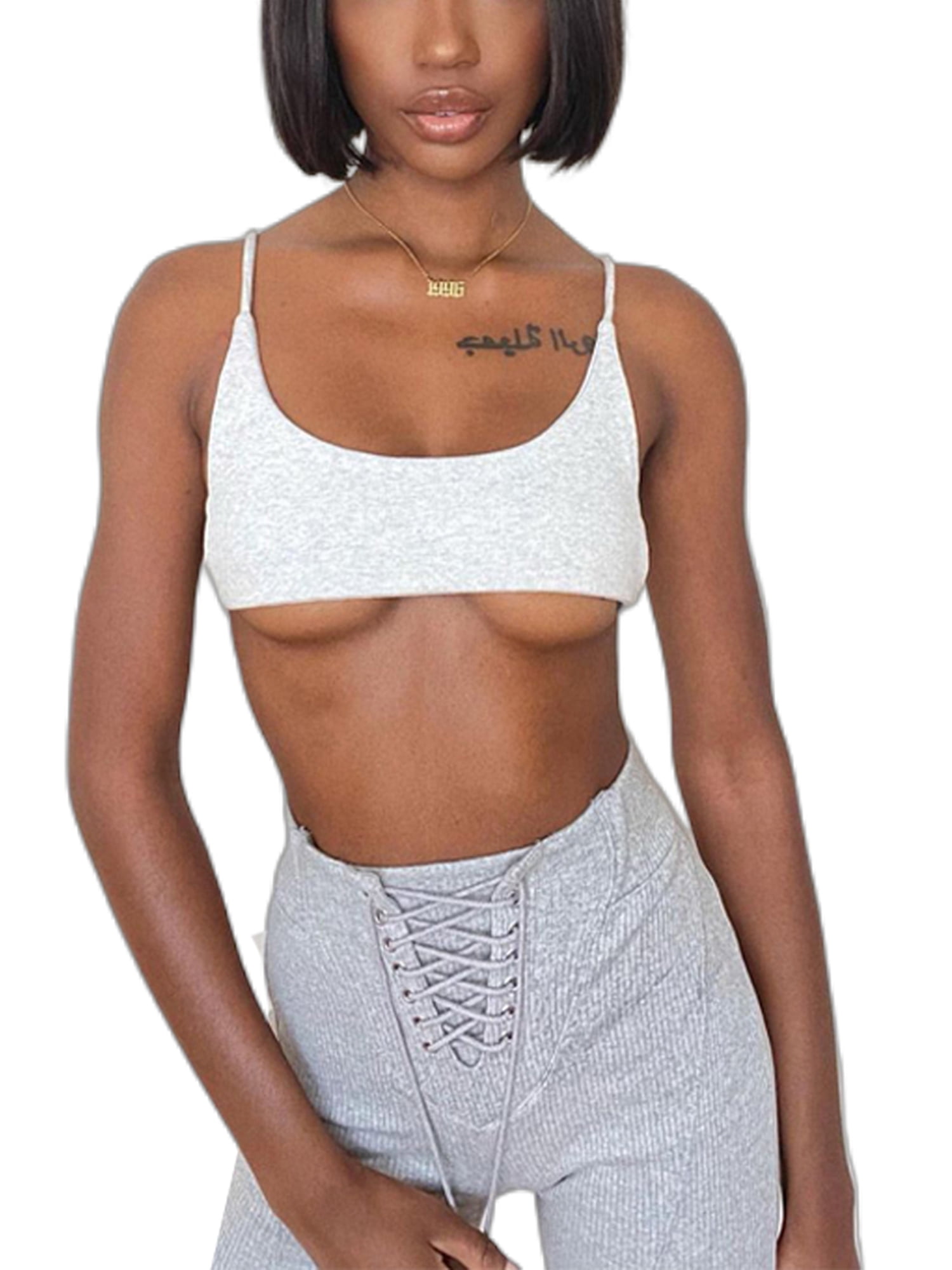 JYYYBF Women's Spaghetti Strap Crop Cami Backless Ribbed Knit Camisole Tank Tops Streetwear Grey