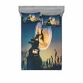 thumbnail image 2 of Ambesonne Fantasy Fitted Sheet & Pillow Sham Set, Moon Halloween Queen, Twin, Blue Yellow, 2 of 3