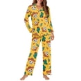 thumbnail image 2 of Garronmavis Yellow Skull Womens 2-Piece Long Sleeve Button-Down Pajama Set Fall Winter Thermal Pajamas Loungewear Casual V Neck Lounge Sets Nightwear, 2 of 7