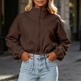 thumbnail image 2 of GUACER Short Jackets for Women Full Zip Fleece Stand Collar Long Sleeve Warm Winter Sherpa Crop Coats, 2 of 6