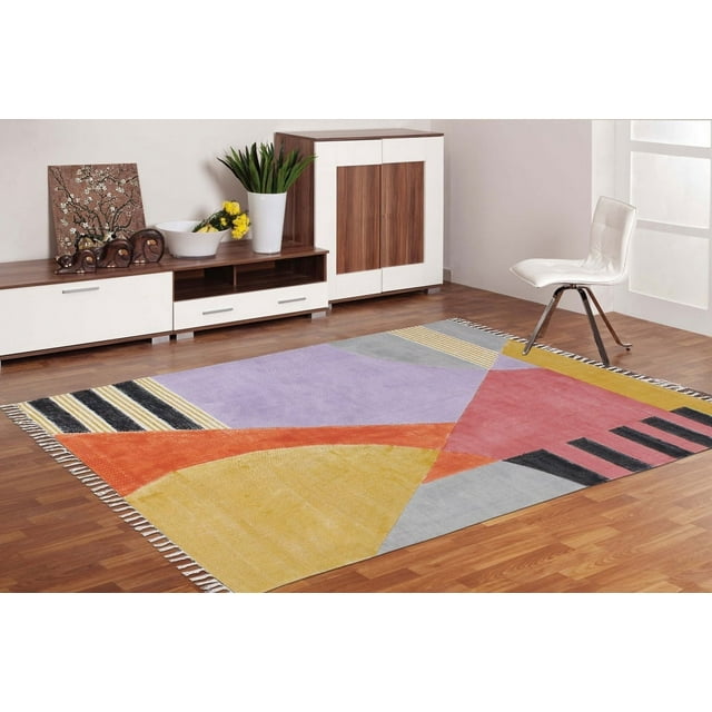 Casavani Tapis de Chambre en Coton Pur Indien, Jaune 4x6 Pieds