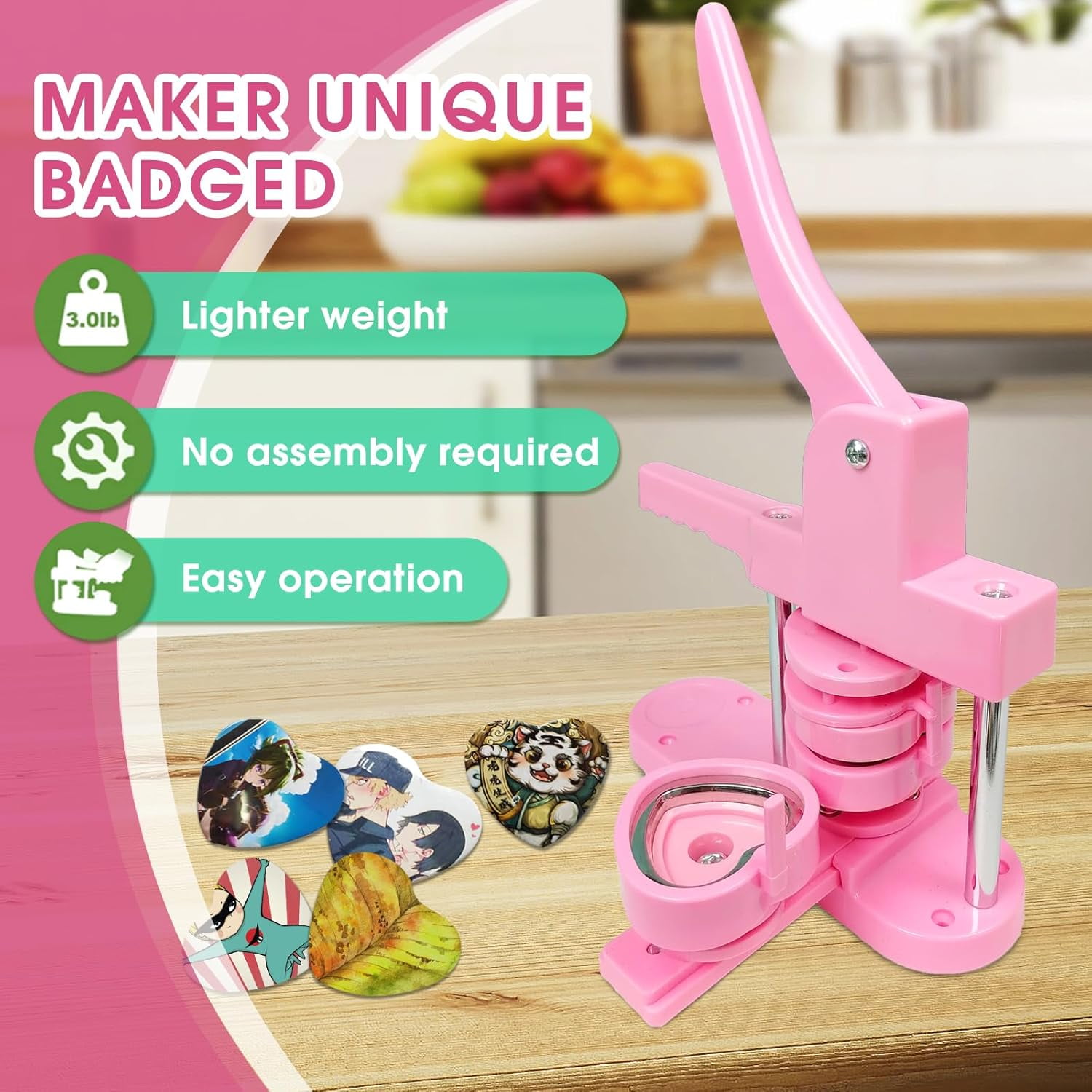 Heart Button Maker Machine DIY Gift, Installation-Free Button Maker Press Machine, Pin Button Making Machine with Free 100 Sets Heart Button Making Supplies & Circle Cutter & Magic Book Pro New