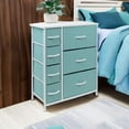 thumbnail image 5 of YYEAN Dresser with 7 Drawers - Furniture Storage Chest for , Teens, Nursery, Playroom, Clothes, Toys - Steel Frame, Wood Top, Tie-dye Fabric Bins-Pastel Aqua, 5 of 8