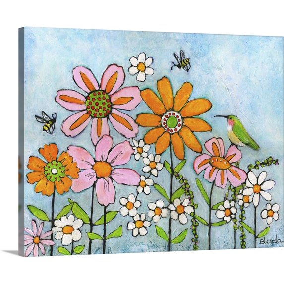 Great BIG Canvas | "Hummingbird And Bees" Canvas Wall Art - 20x16