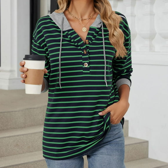 WILLBEST hoodies for women Women's New Striped Color Matching Cap Long Sleeve Loose Hoodie paint drip hoodie