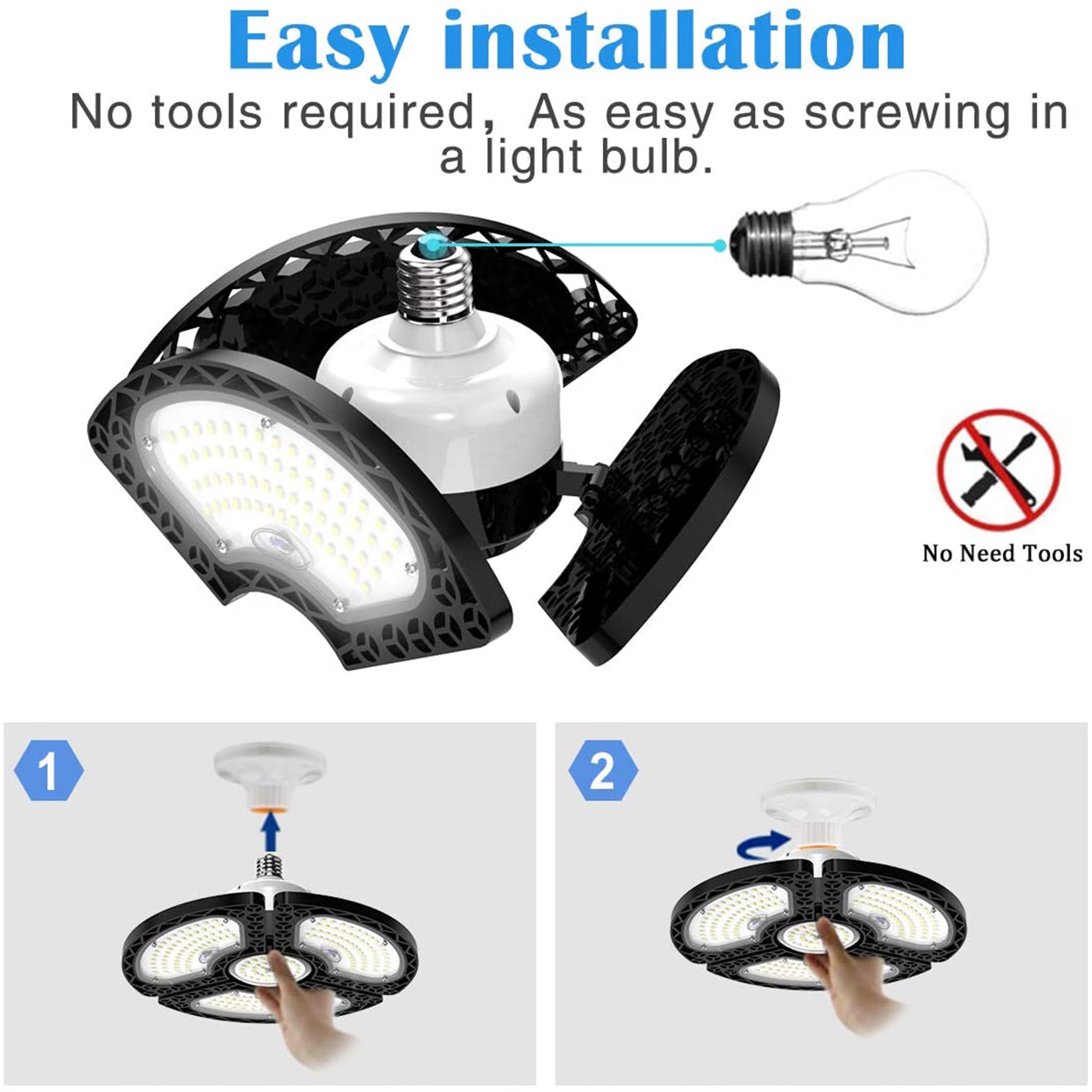 LED Garage Lights, 80W Deformable LED Garage Ceiling Lights 18000 Lumens Led Shop Lights for Garage, Garage Lights with 3 Adjustable Panels
