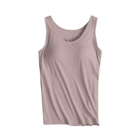 Jewelreauty Cotton Tank Tops with Built in Bra Camisole Tops Womens Plus Size Sleeveless Workout Sports Seamless Tanks (XL  Coffee)