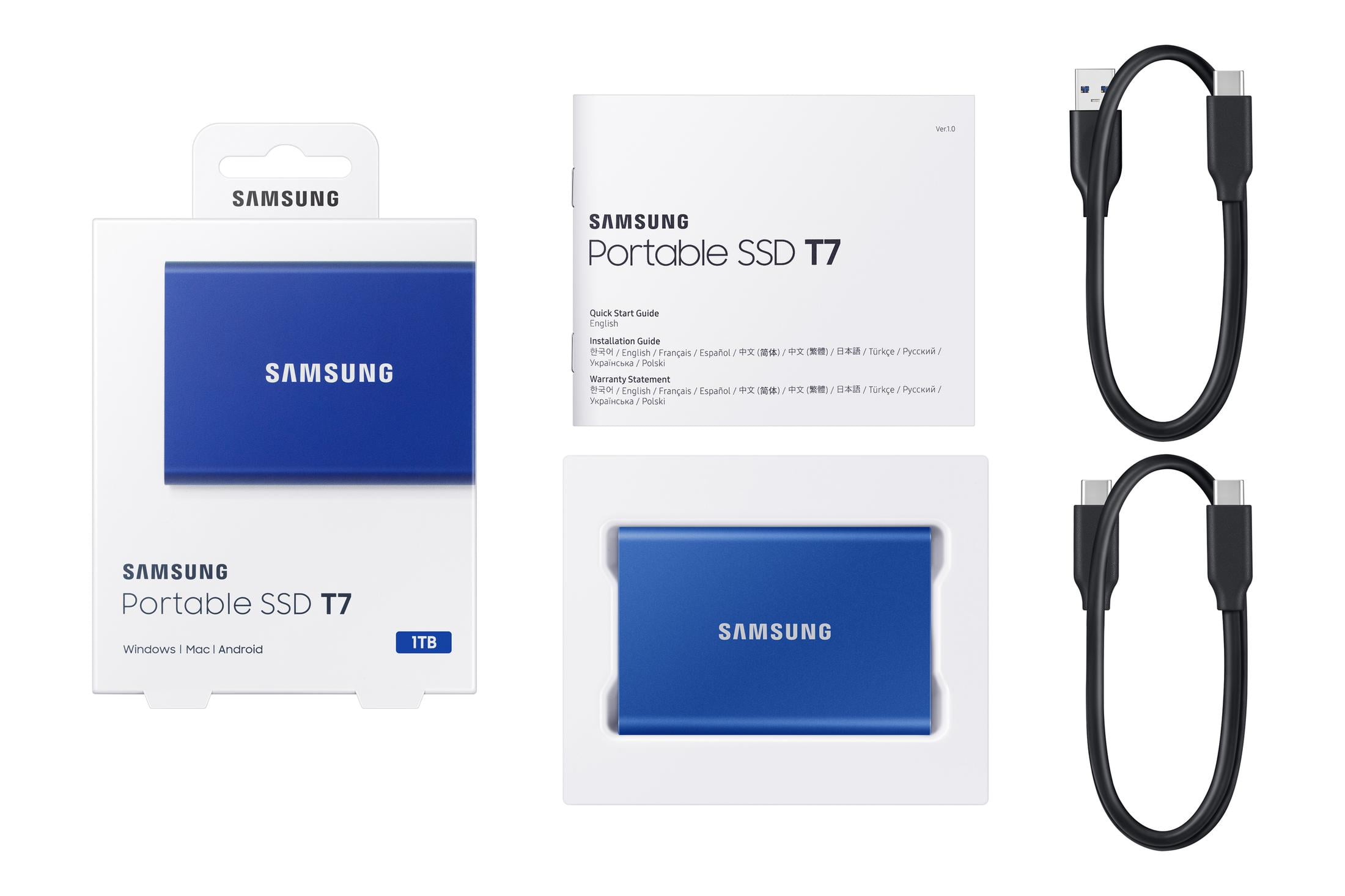 SAMSUNG T7 Portable SSD 1TB Indigo Blue, Up-to 1,050MB/s, USB 3.2