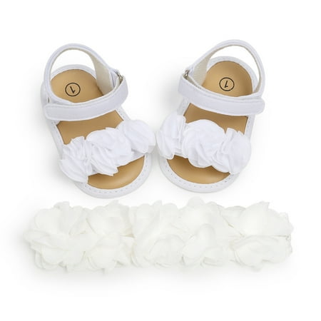 

Infant Baby Girls Summer Sandals with Flower Soft Sole Newborn Toddler First Walker Crib Dress Shoes