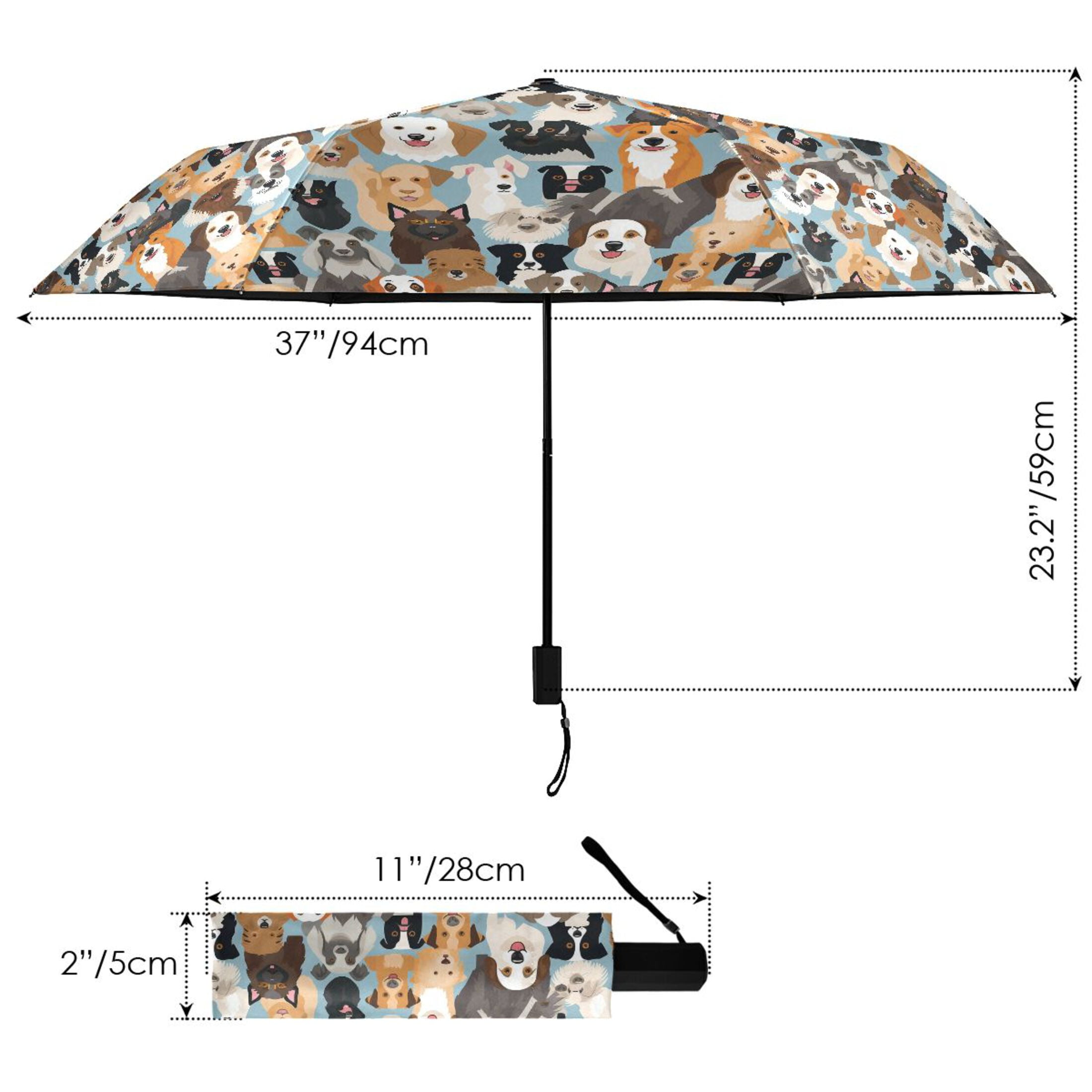 Various Expressive Dogs Compact Sun Umbrella Windproof Travel Umbrellas for Rain Strong Portable UV Protection