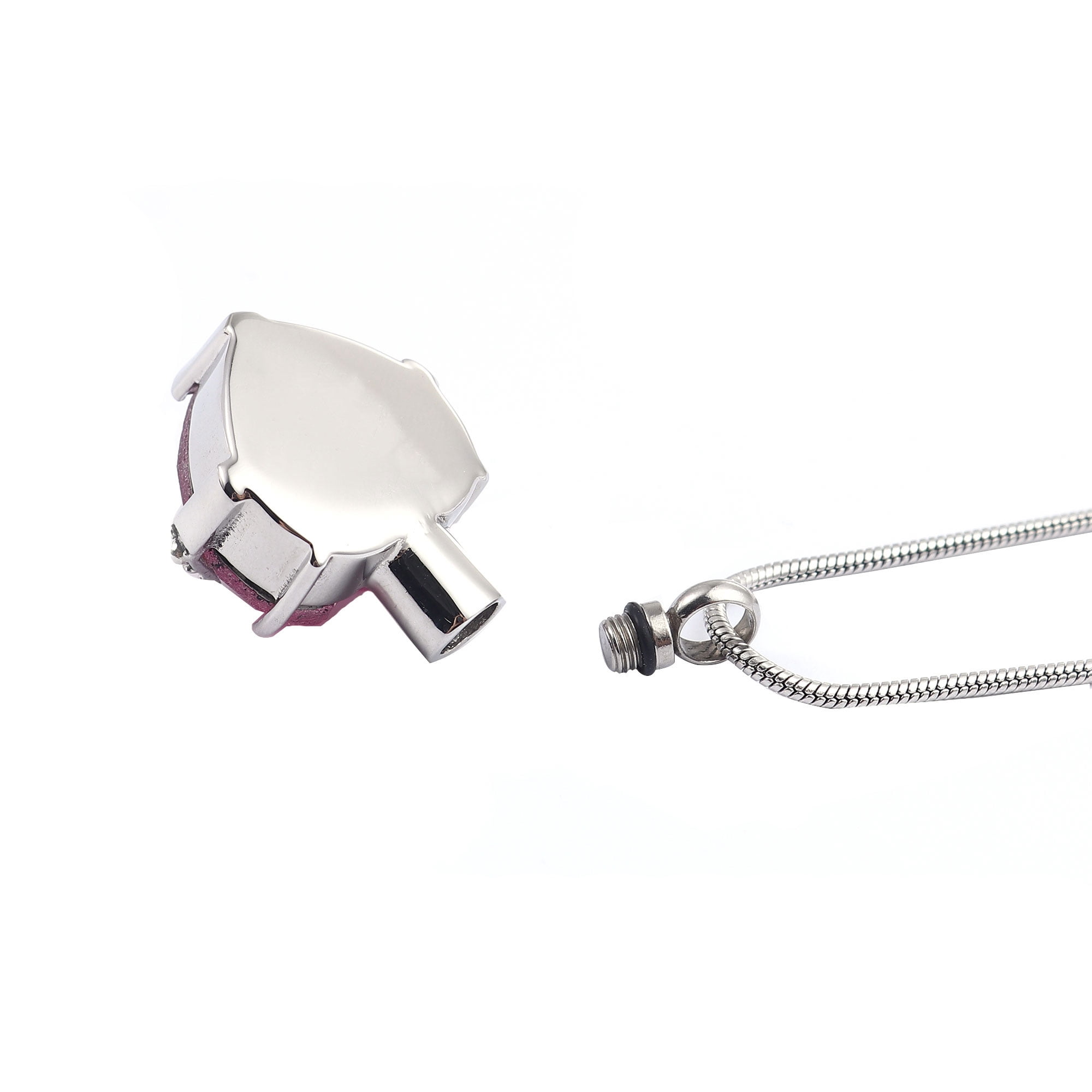 Anavia Rhinestone Heart Cremation Necklace, Stainless Steel, 20" + 2" Snake Chain, Purple (Women's)
