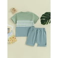 thumbnail image 4 of vera natura 2Pcs Baby Boy Summer Outfits Short Sleeve Striped Print Tops + Pocket Shorts Set Toddler Clothes, 4 of 9