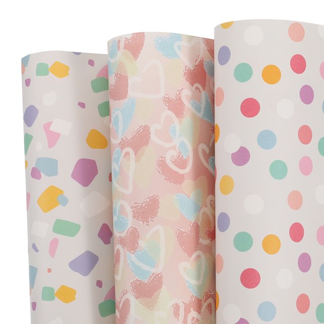 Cumpleaños Envoltura Papel Hoja, Puntos,Corazón,Grava 20 x 28 Regalo Envoltura Papel para Bodas, Fiestas 6uds