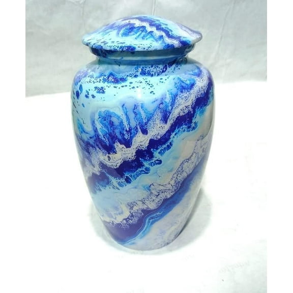 Blue Wave Design Cremation Urn – Memorial Urn for Adult Human and Dog Ashes