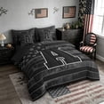 thumbnail image 2 of Meiyoeat Vintage American Flag Letter A Bedding Comforter Set 7pcs for Men Boys, Patriotic Monogram Queen Bedding Sets, Black Gray White,Black Reversible, 2 of 6