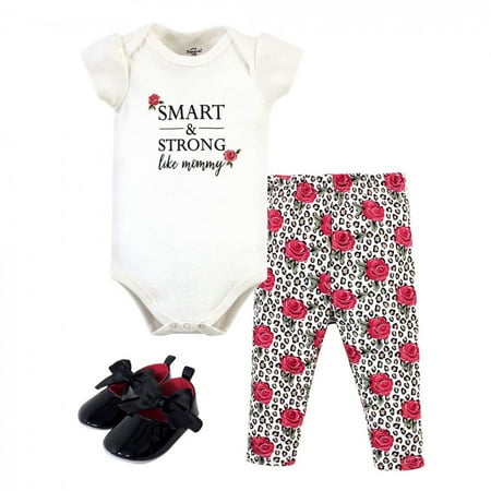 UPC: 0660168701951 | Little Treasure Baby Girl Cotton Bodysuit  Pant and Shoe 3pc Set  Leopard Rose  12-18 Months