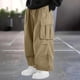 thumbnail image 1 of Ceisia Men's Gift Oversized Wide-leg Polyester Blend Cargo Pants Mid-Rise Elastic Drawstring Waist Large-capacity 3D Pockets Pants, 1 of 6