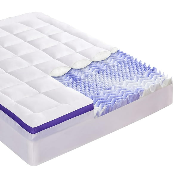ChiXpace Dual Layer 4 Inch Memory Foam Mattress Topper Full - 2 Inch Gel Memory Foam and 2 Inch Pillow Top Mattress Pad, 7-Zone Egg Crate Full Size Mattress Topper Support for Back Pain