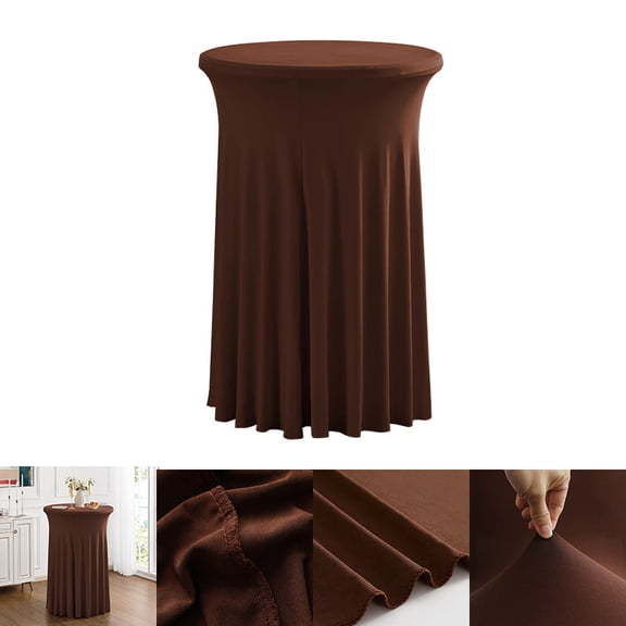 Zhuge 1 Pack 24x43 Inch Round Spandex Stretch Tablecloths, Fitted Wavy Edge High Top Table Covers with Table Skirt for Wedding Banquet & Party Events, Coffee