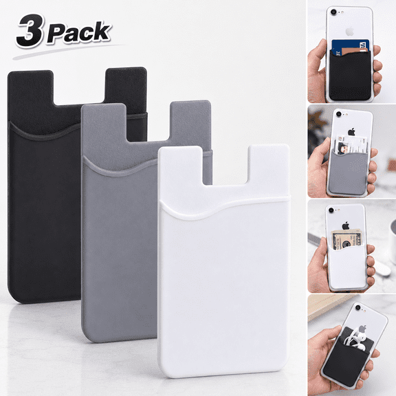Cell Phone Wallet by Emlimny, Stick on Wallet (for Credit Card, Business Card & Id) | Works with Almost Every Phone | iPhone, Android & Most Smartphones (Gray Black White)