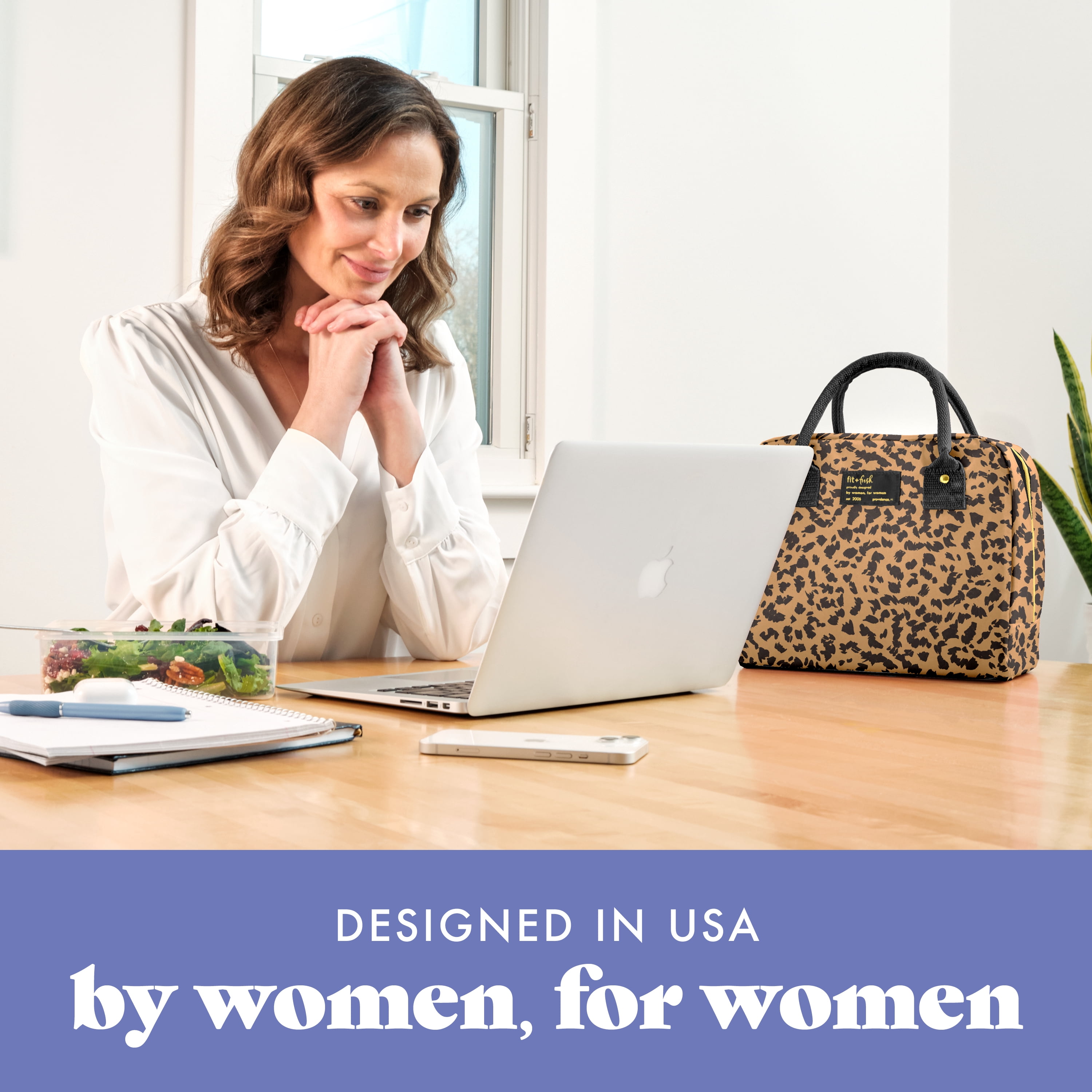 Fit + Fresh Bloomington Womens Lunch Bag, Insulated Lunch Box With Containers, Cheetah