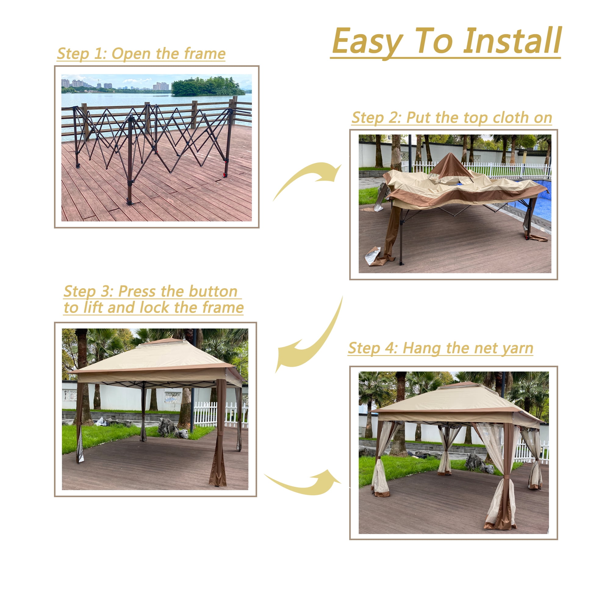 Pop Up Gazebo Canopy 11x11 Ft, Outdoor Event Tent with Removable Zipper Netting, 2-Tier Soft Top Shelter for Patio, Garden, Camping, Instant Setup, Coffee