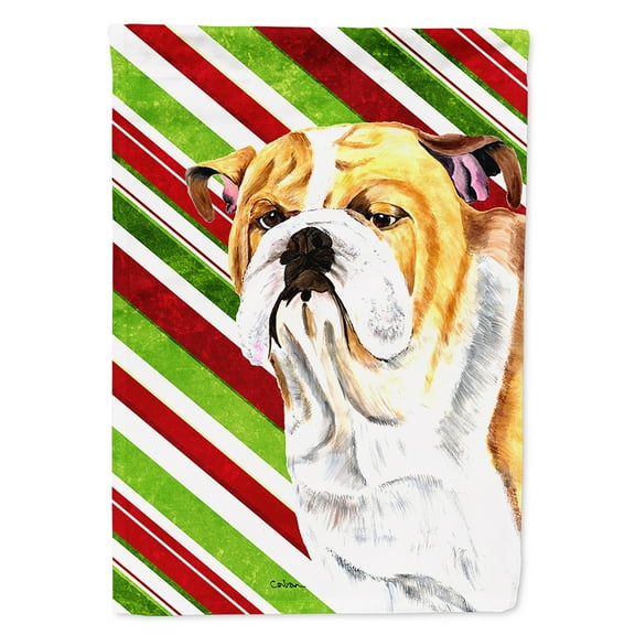 Bulldog English Candy Cane Holiday Christmas Flag Canvas House Size