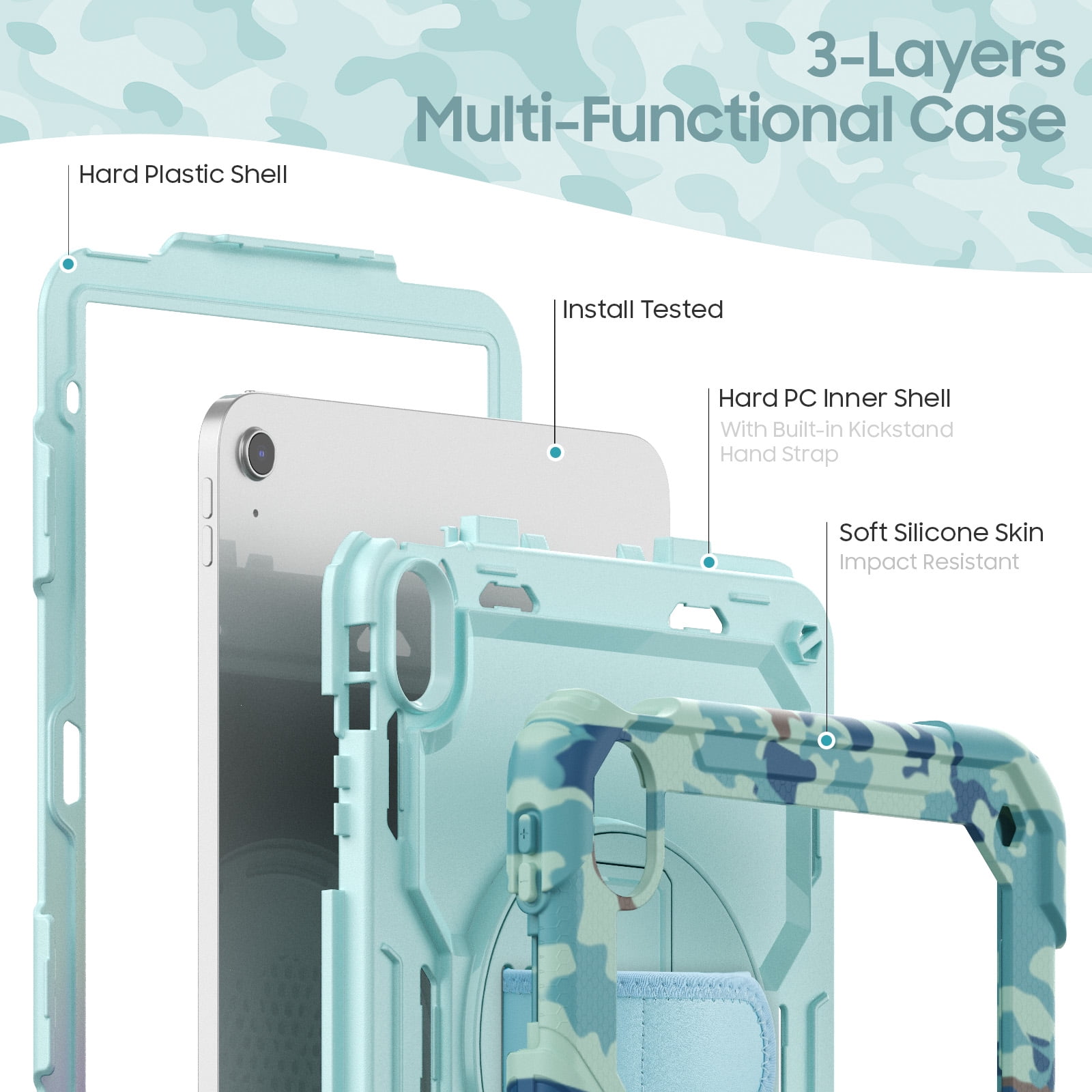 ELEHOLD Rugged Case for iPad 11th(A16) 2025/10th 2022, 360° Rotating Kickstand Hand Shoulder Strap Pencil Holder Built-in Screen Protector Full-Body Shockproof Protective Cover,Blue
